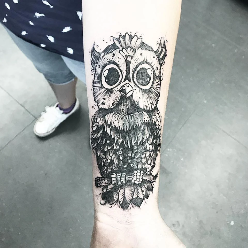 Detailní sova na předloktí